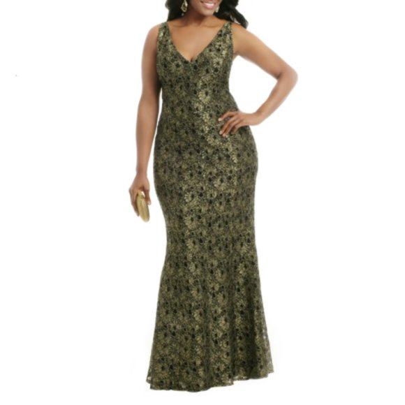 Carmen Marc Valvo Golden Leaf Gown w/Red Piping - Picture 9 of 9